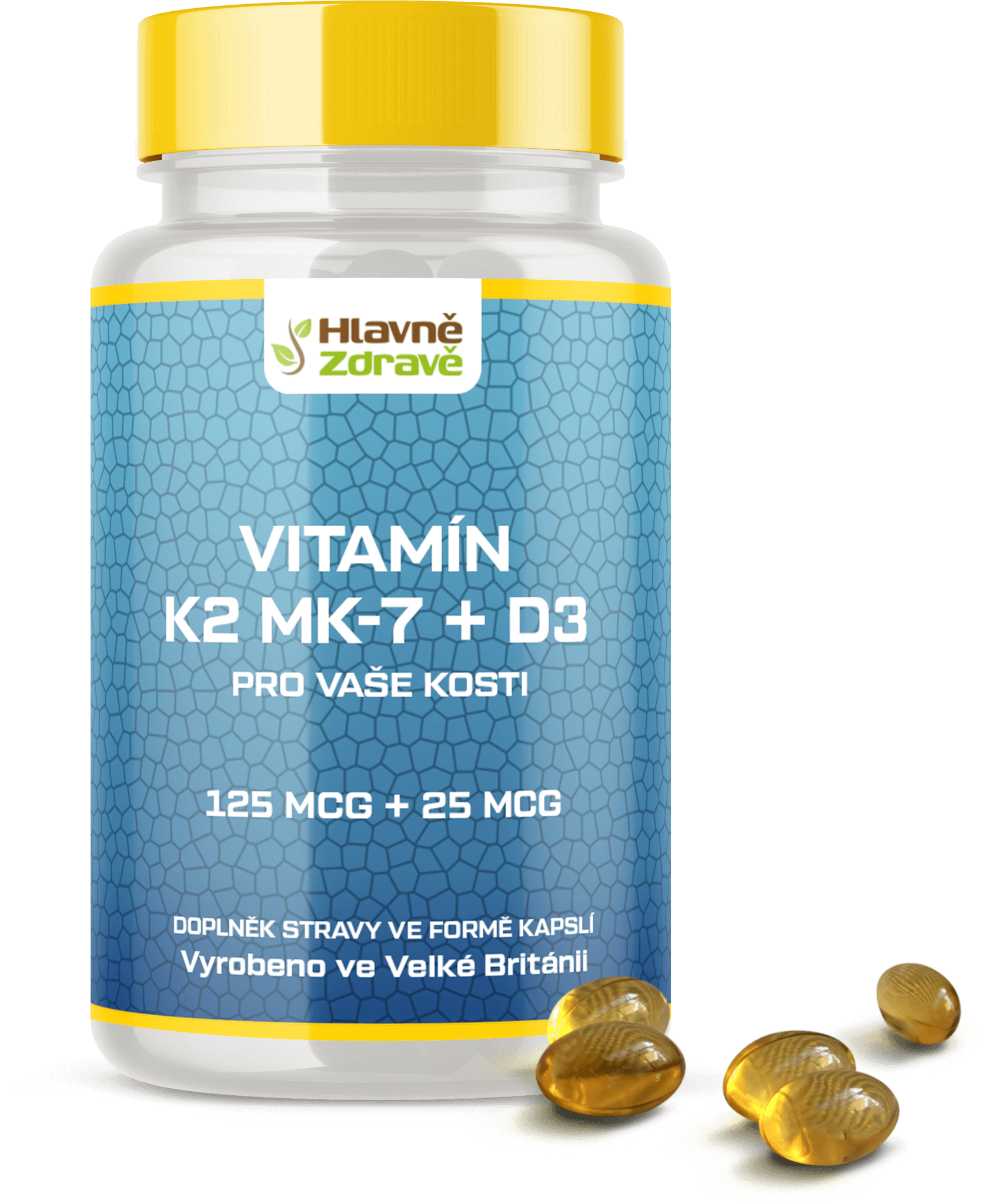 Vitamín K2-MK7 + vitamín D3 rozpuštěný v oleji gelové kapsle